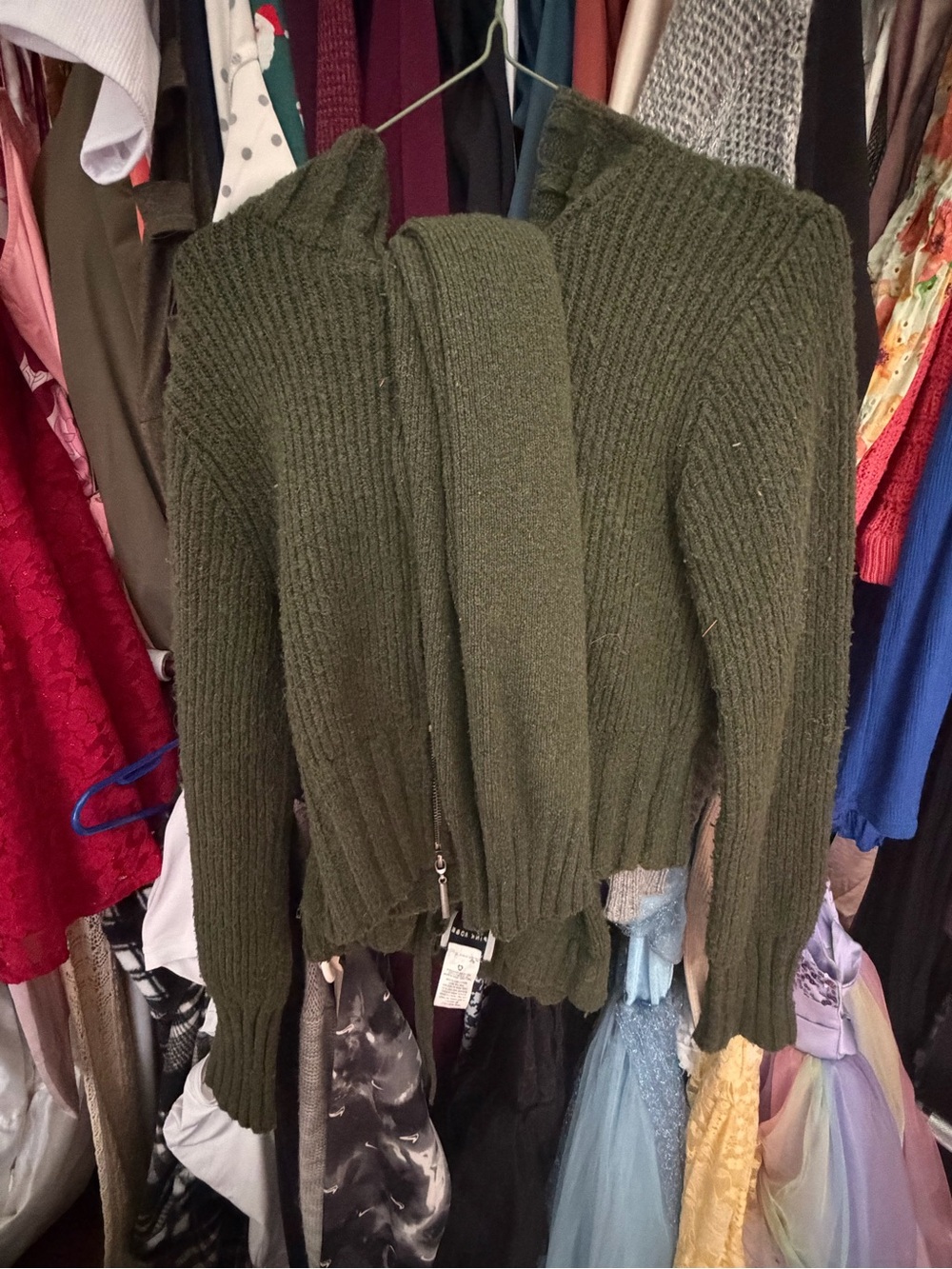 Pink Rose Olive Green Ribbed Knit Cardigan